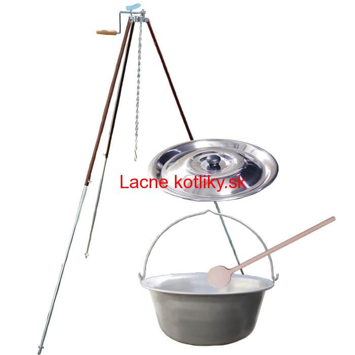 Nerezový kotlík 15 L (1,5 mm) + teleskopická trojnožka s poistnou kladkou + pokrievka