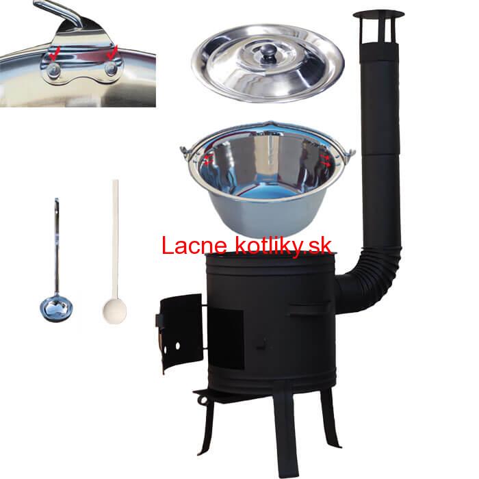 Antikorový kotlík 10 L (0,8 mm) s nitmi + nízka žiaruvzdorná kotlina 33 cm PLUS 700 + vareška a naberačka