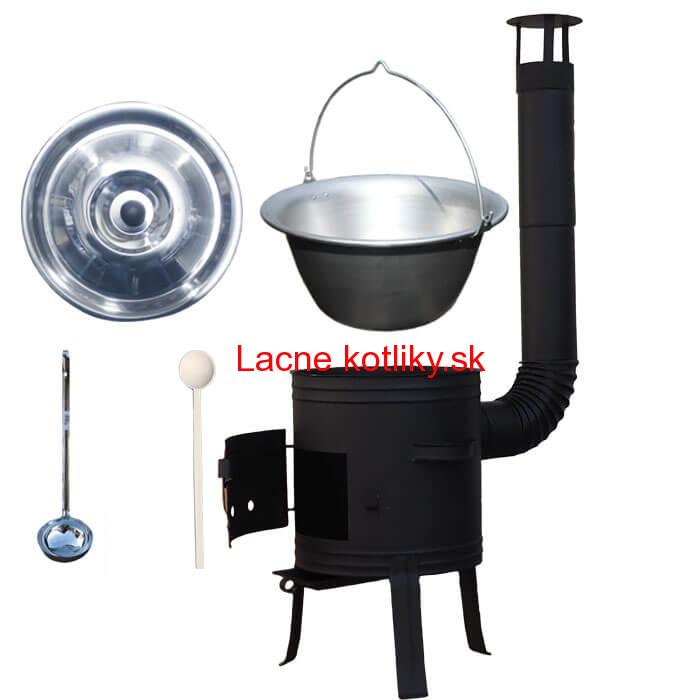 Nerezový kotlík 10 L (1,5 mm) + nízka žiaruvzdorná kotlina 33 cm PLUS 700 + vareška a naberačka