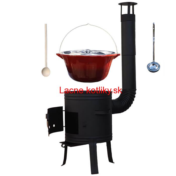 Liatinový kotlík 10 L so smaltovanou úpravou + nízka žiaruvzdorná kotlina 33 cm PLUS 700 + vareška a naberačka