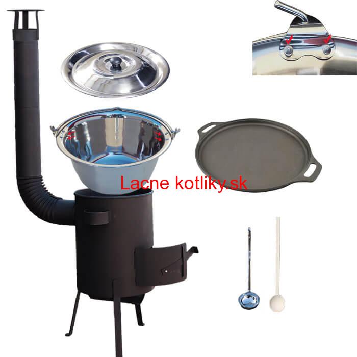 Antikorový kotlík 20 L (0,8 mm) + Liatinová panvica 43 cm + žiaruvzdorná kotlina 42 PLUS 600 4 MM