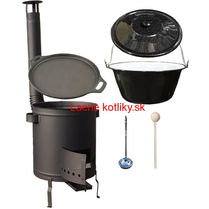 Smaltovaný kotlík 20 L (1,2 mm) + Liatinová panvica 43 cm + hrubostenná (1,5 mm) a žiaruvzdorná kotlina 42 PLUS 600