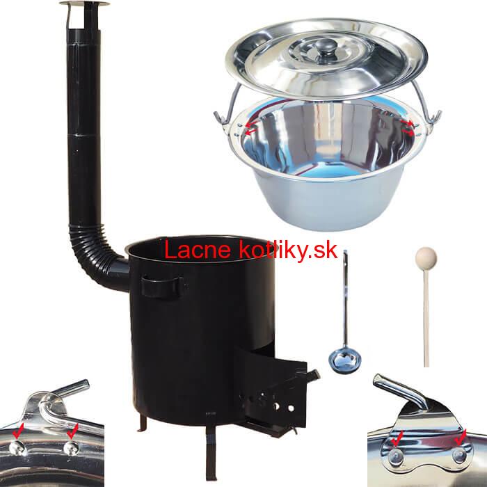 Nerezový kotlík 30 L (0,8 mm) zosilnený s nitmi + hrubostenná (1,5 mm) kovová kotlina 45 STRONG