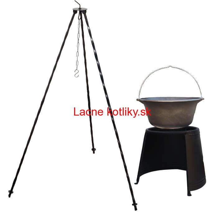 Liatinový kotlík 7,2 L + chránič plameňa 32 cm + trojnožka 1,2 m