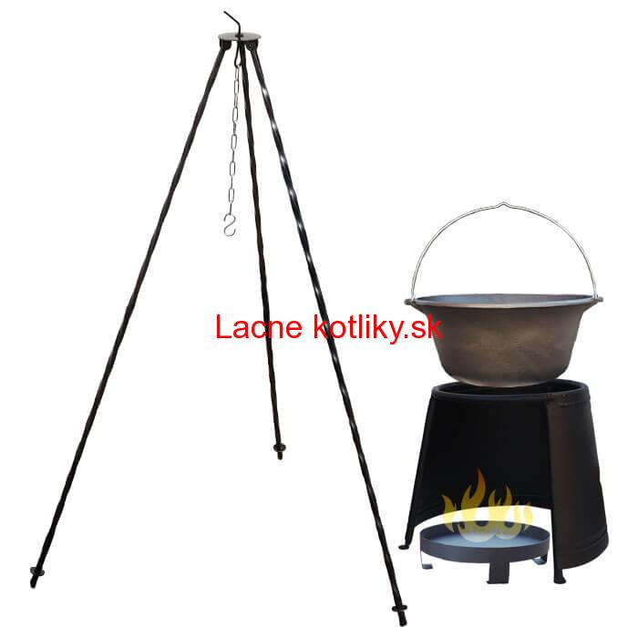Liatinový kotlík 10,8 L + chránič plameňa 37 cm + ohnisko 36 cm + trojnožka 1,2 m