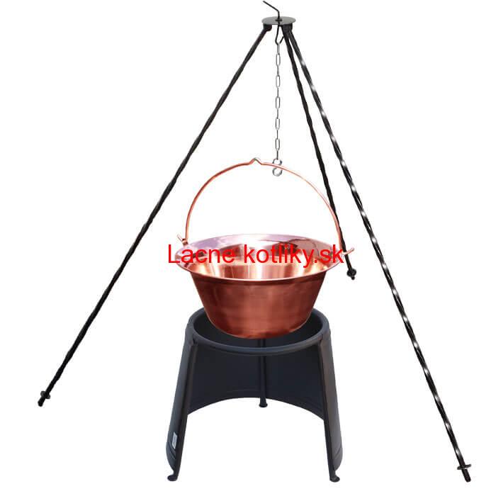 Medený kotlík 6 L (1,2 mm) + chránič plameňa 32 cm + trojnožka 1,2 m