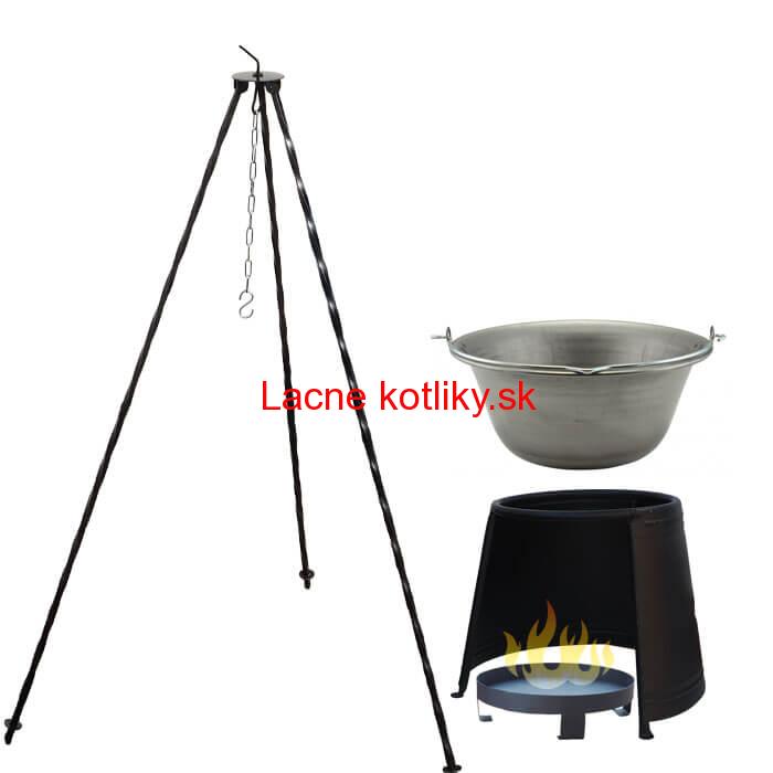 Železný kotlík 14 L (0,75 mm) + chránič plameňa 37 cm + ohnisko 36 cm + trojnožka 1,2 m