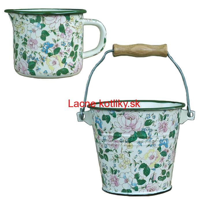 Smaltovaný hrnček s výlevkou 1 L+ vedro 1 L DECOR