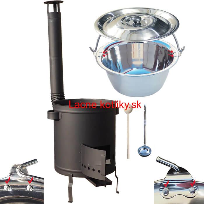 Nerezový kotlík 15 L (0,8 mm) zosilnený s nitmi + hrubostenná (1,5 mm) žiaruvzdorná kotlina 36 PLUS 600