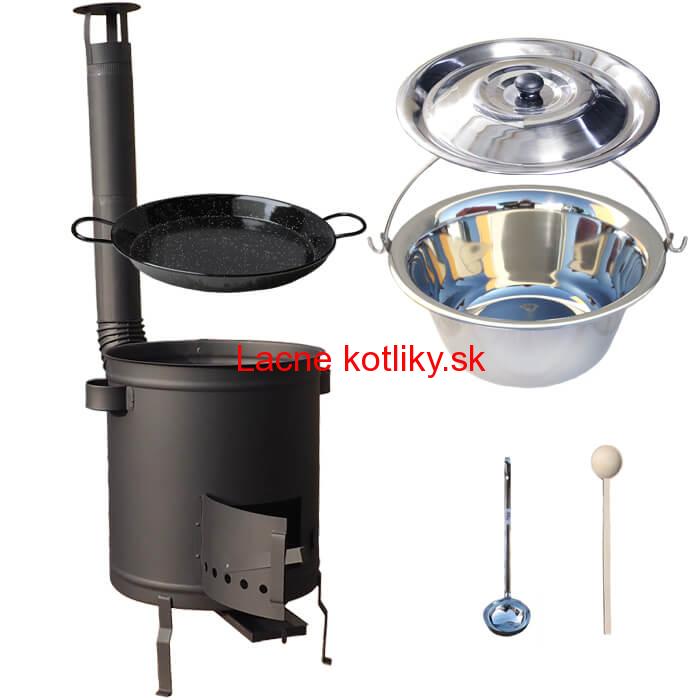 Nerezový kotlík 14 L (0,8 mm) + Paella panvica 38 cm + hrubostenná (1,5 mm) žiaruvzdorná kotlina (1,5 mm) 36 PLUS 600