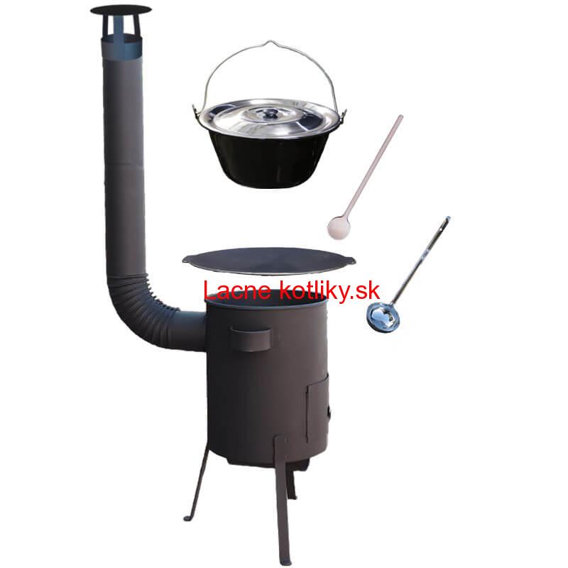 Smaltovaný kotlík 20 L + liatinová panvica 45 cm + žiaruvzdorná kotlina, zosilnený rošt 4 mm 42 cm PLUS 600