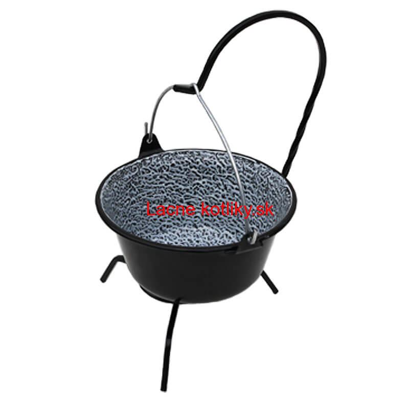 Servírovací kotlík na guláš smaltovaný čierny 0,8 l + stojan