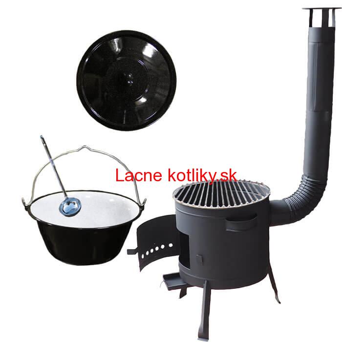 Smaltovaný kotlík 20 L + Nerezový rošt 45 cm + nízka žiaruvzdorná kotlina 42 cm PLUS 600