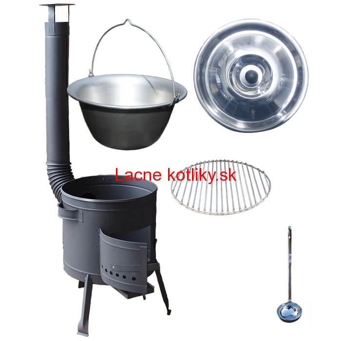 Nerezový kotlík 20 L (1,5 mm) + Nerezový rošt 45 cm + nízka žiaruvzdorná kotlina 42 cm PLUS 600