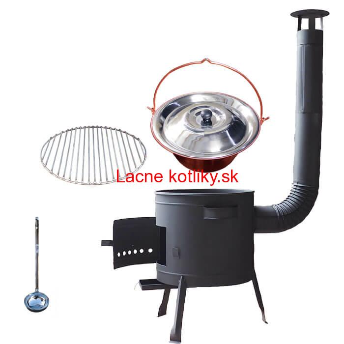 Medený kotlík 20 L (1,2 mm) + Nerezový rošt 45 cm + nízka žiaruvzdorná kotlina 42 cm PLUS 600