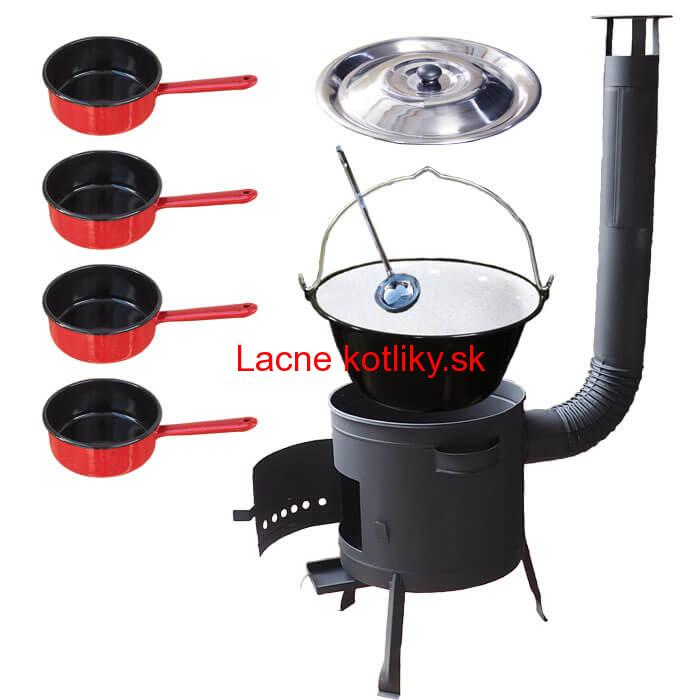 Smaltovaný kotlík 16 L + smaltované rajnice 4 ks + nízka žiaruvzdorná kotlina 39 cm PLUS 600