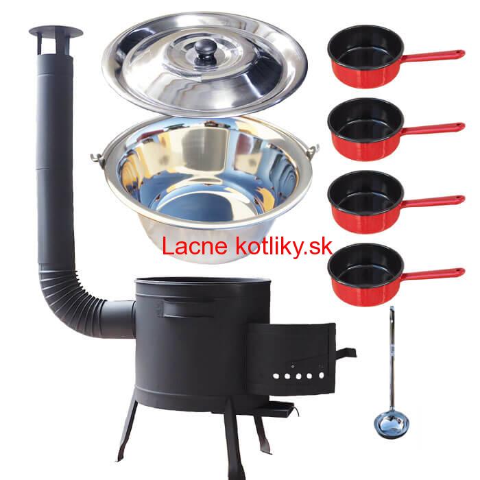 Nerezový kotlík 22 L (0,8 mm) INOX + smaltované rajnice 4 ks + nízka žiaruvzdorná kotlina 42 cm PLUS 600