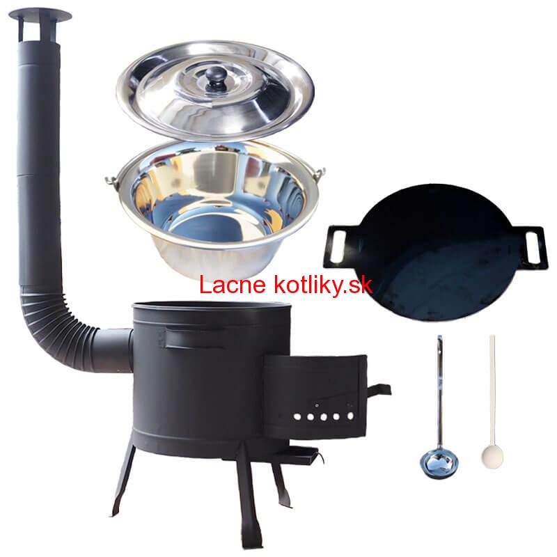 Nerezový kotlík 14 L (0,8 mm) INOX + železná panvica 38 cm UNI + kotlina 36 cm PLUS 600