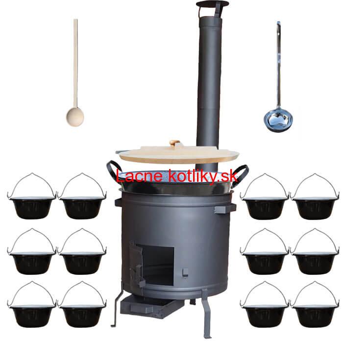 Smaltovaný kotol 100 L + servírovacie kotlíky (24 ks) vareška a naberačka PLUS 600