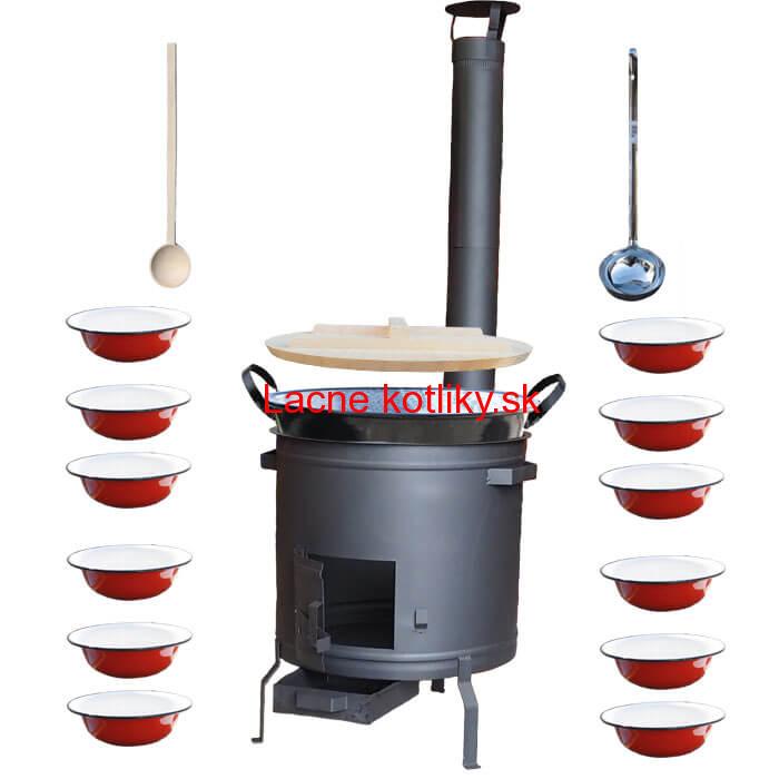 Smaltovaný kotol 100 L + smaltované taniere + vareška a naberačka PLUS 600 PLUS 600