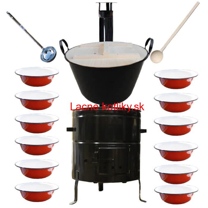 Smaltovaný kotol 100 L + smaltované taniere 12 ks + vareška a naberačka BIG PARTY