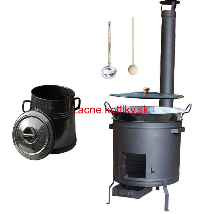 Smaltovaný kotol 80 L + žiaruvzdorná kotlina 60 cm PLUS 600 + Nádoba na masť 10 L