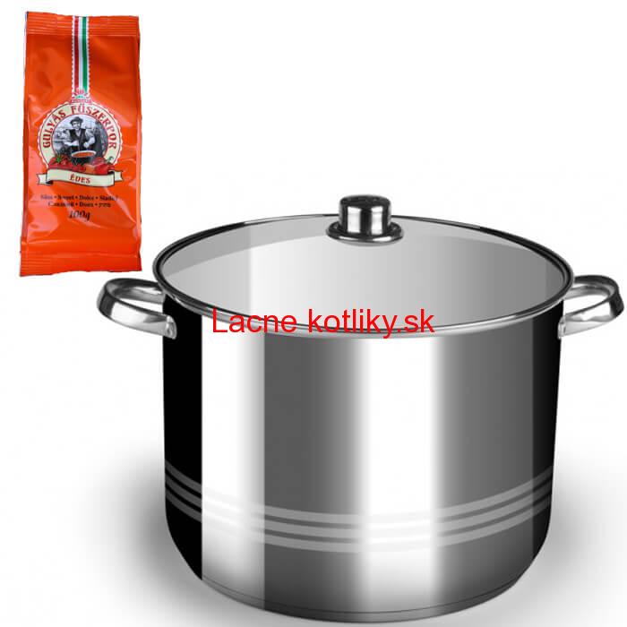 Nerezový hrniec 13 L + sklenená pokrievka + paprikové korenie na guláš - sladké 100 g