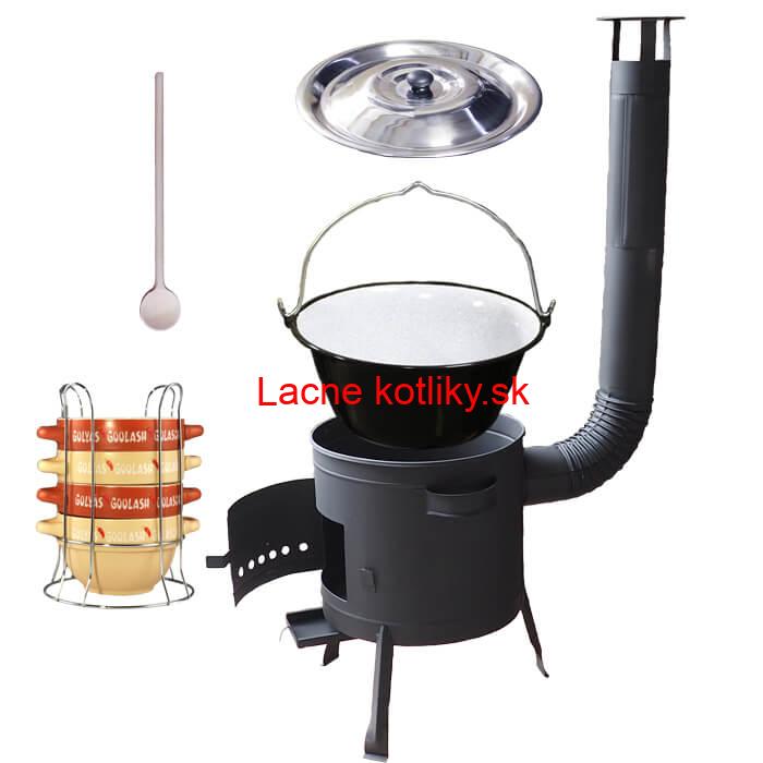 Smaltovaný kotlík 22 L (1,2 mm) + misky na guláš 4 ks + nízka žiaruvzdorná kotlina 42 PLUS 600