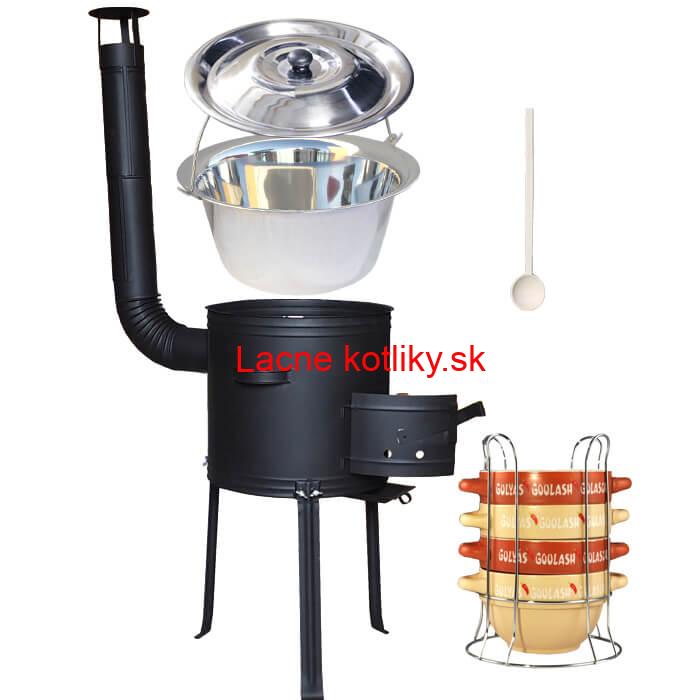 Nerezový kotlík 22 L (0,8 mm) INOX + misky na guláš 4 ks + žiaruvzdorná kotlina 42 PLUS 700