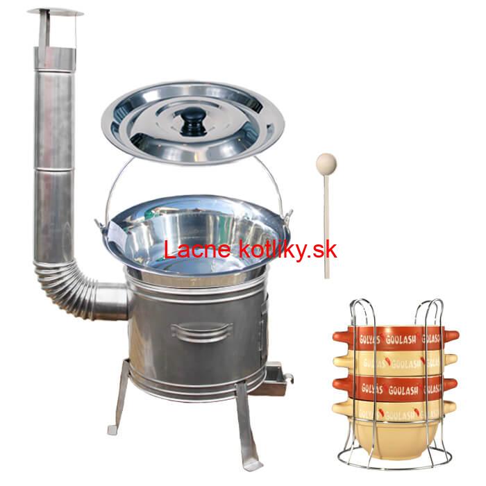 Nerezový kotlík 22 L (0,8 mm) INOX + misky na guláš 4 ks + nerezová kotlina 42 cm TOPLUX