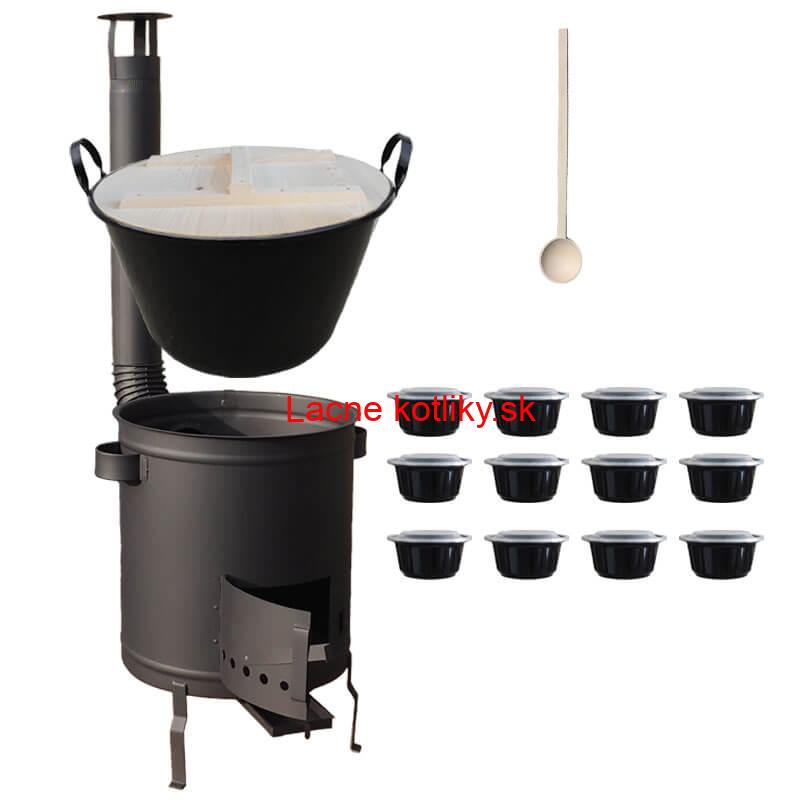 Smaltovaný kotol 100 L + hrubostenná kotlina 60 cm (1,5 mm) STRONG PLUS 600 + misky 12 ks