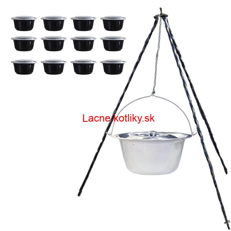 Nerezový kotlík 8 L (0,8 mm) + antikorová pokrievka + stojan + misky 12 ks