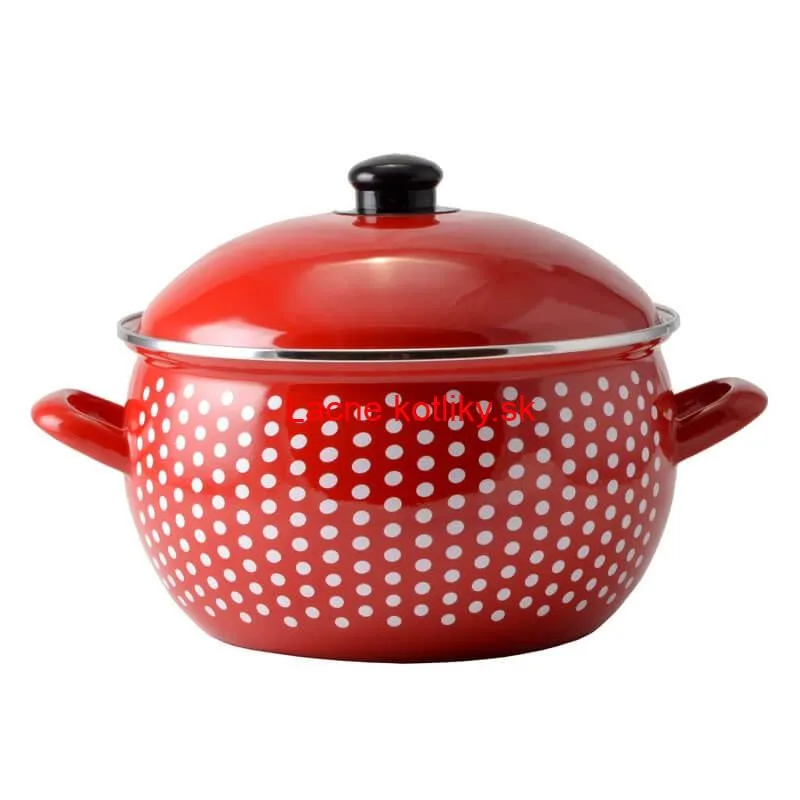Smaltovaný hrniec 6 l červený 24 cm (bodkovaný)