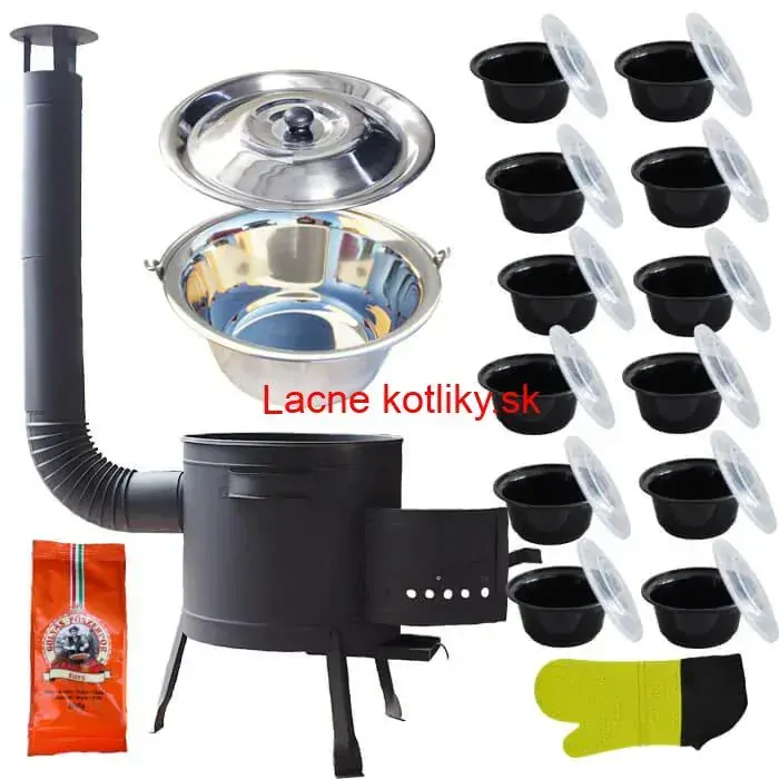 Nerezový kotlík 22 L (0,8 mm) + misky 12 ks + nízka žiaruvzdorná kotlina (1,0 mm) 42 PLUS 600