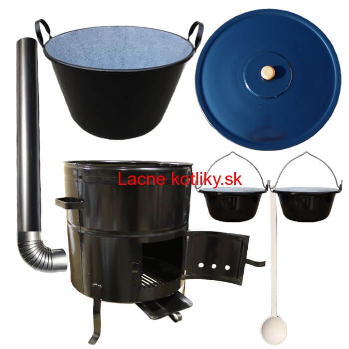 Zabíjačkový smaltovaný kotol 70 L + kovová kotlina 56 cm + 2 servírovacie kotlíky