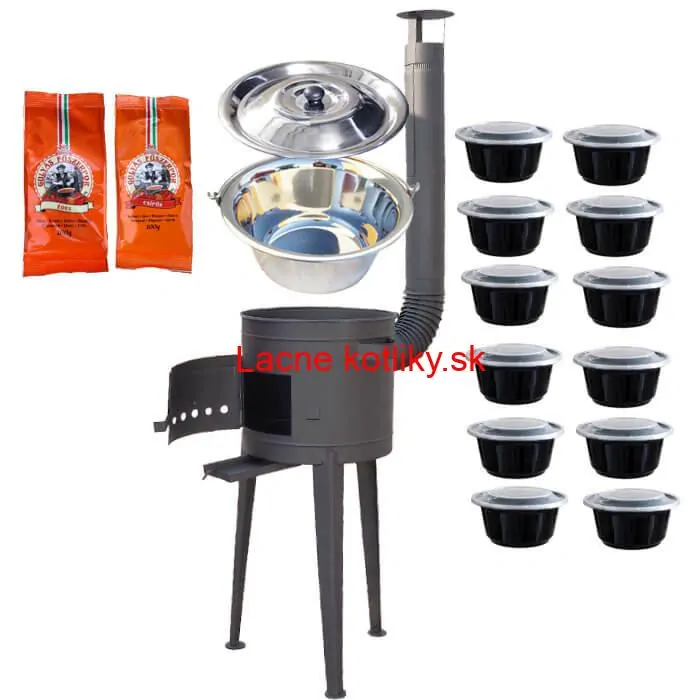 Nerezový kotlík 22 L (0,8 mm) INOX + vysoká žiaruvzdorná  kotlina 42 cm PLUS 600 + misky 12 ks + 2 x korenie na guláš 100 g