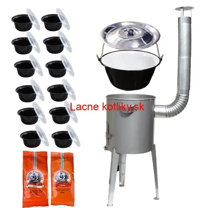 Smaltovaný kotlík 22 L (1,2 mm) + nerezová kotlina 42 cm LUXUS + misky 12 ks + 2 x korenie na guláš 100 g