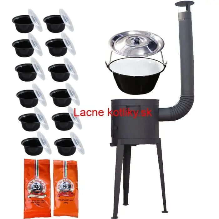 Smaltovaný kotlík 22 L (1,2 mm) + vysoká žiaruvzdorná kotlina (2,0 mm) HODO 42 cm PLUS 600 + misky 12 ks + 2 x korenie na guláš 100 g