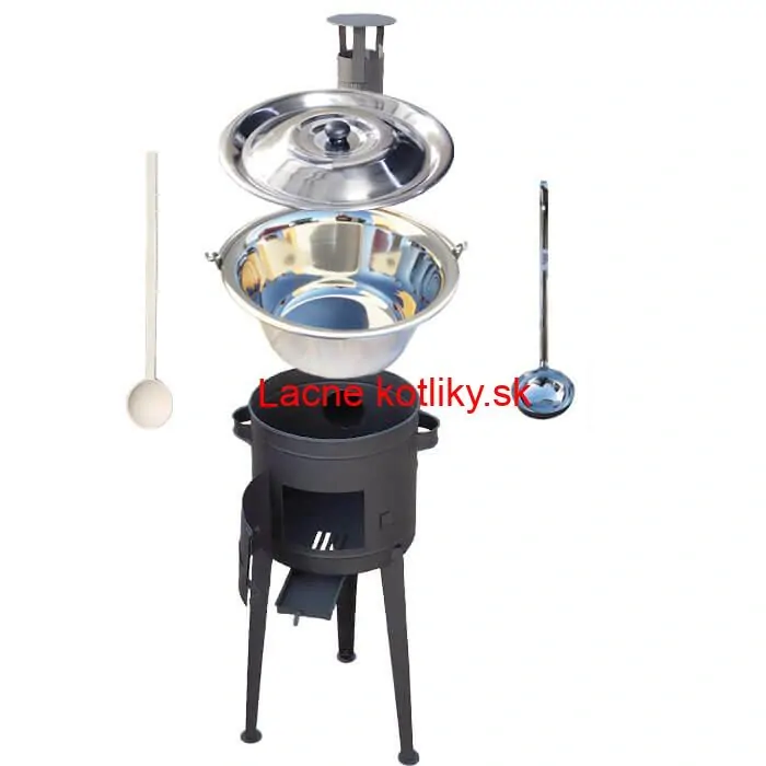 Nerezový kotlík 22 L (0,8 mm) + vysoká žiaruvzdorná kotlina (1,5 mm) HODO 42 cm PLUS 600 + vareška + naberačka