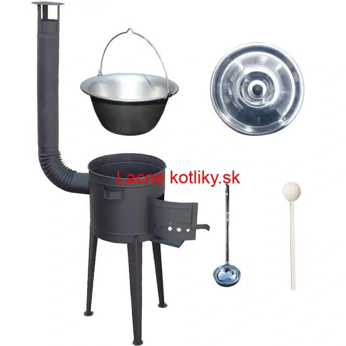 Nerezový kotlík 20 L (1,5 mm) + vysoká žiaruvzdorná kotlina (2,0 mm) HODO 42 cm PLUS 600 + vareška + naberačka