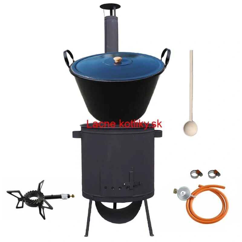 Smaltovaný kotol 60 L na zabíjačku + žiaruvzdorná kotlina 53 PLUS 600 4 MM + horák 7,5 kW + vareška