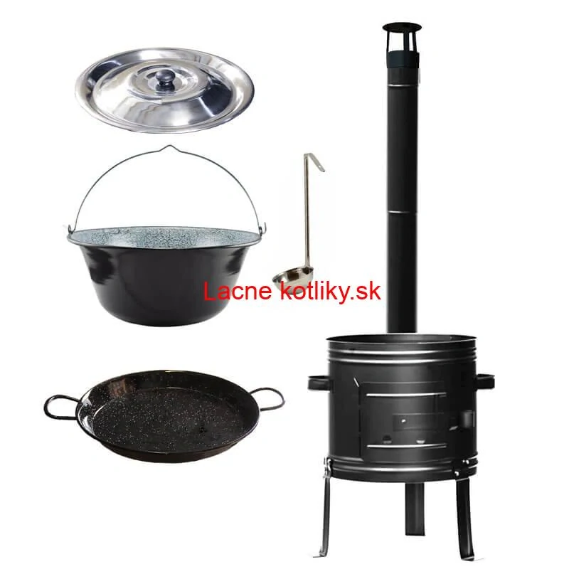 Smaltovaný kotlík 22 L + kovová kotlina + smaltovaná panvica 46 cm Paella