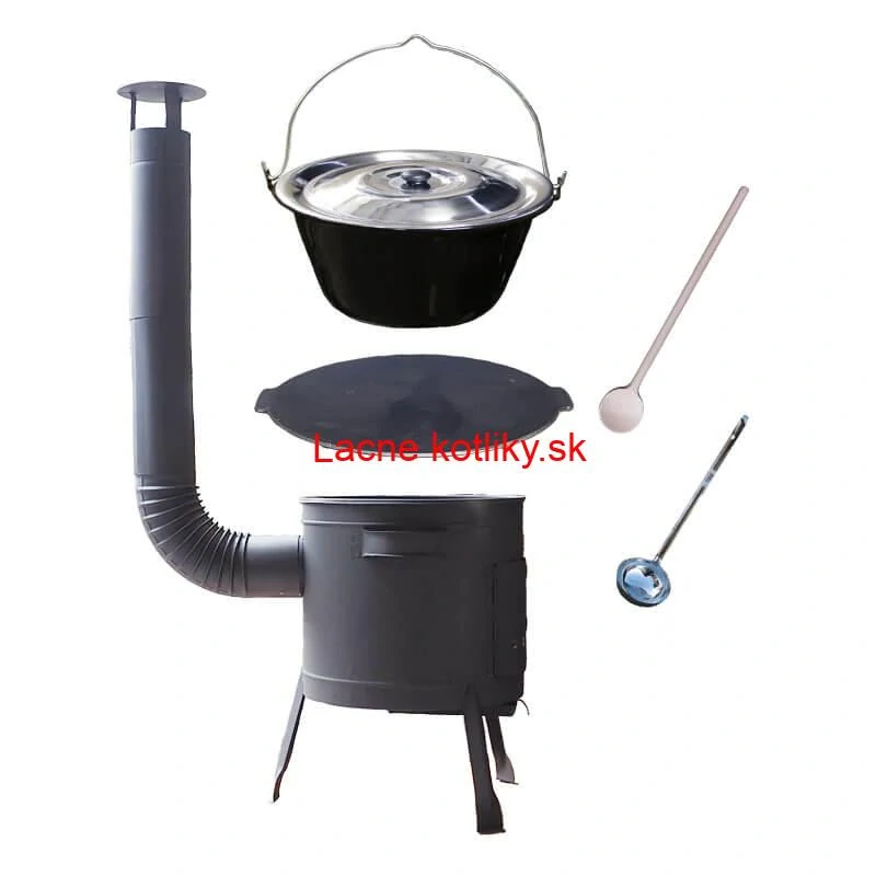 Smaltovaný kotlík 25 L + liatinová panvica 45 cm + nízka žiaruvzdorná kotlina 42 cm PLUS 600