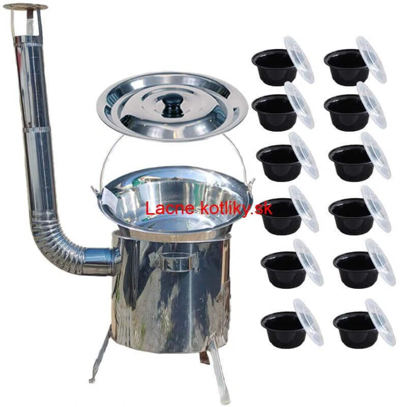 Nerezový kotlík 15 L (1,2 mm) INOX + Nerezová kotlina 36 INOX LUSTRO + misky 12 ks
