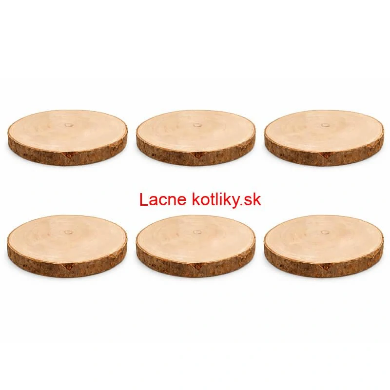 Súprava 6 drevených podnosov z prírodného plátku dreva s kôrou Ø 20–24 cm