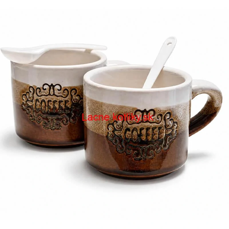Keramické poháre na kávu 150 ml COFFEE s lyžičkami 2 ks