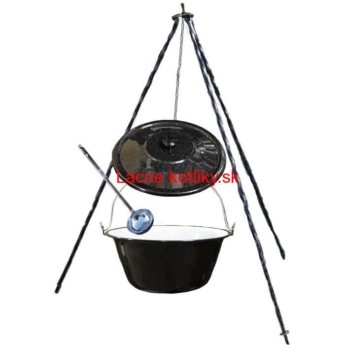 Smaltovaný kotlík 30 L + pokrievka + teleskopická trojnožka 1,40 m
