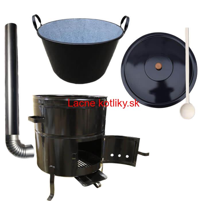 Zabíjačkový smaltovaný kotol 70 L + kovová kotlina 56 cm + dymovod