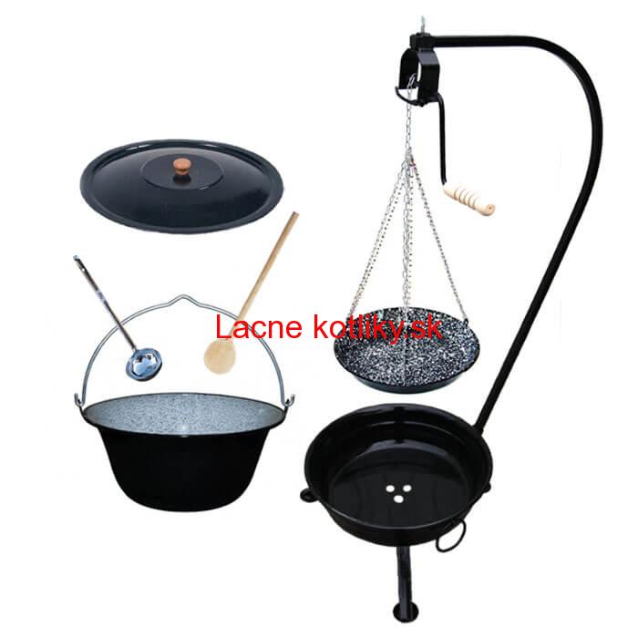 Smaltovaný kotlík 10 L (1,2 mm) + smaltovaná panvica + prenosné ohnisko