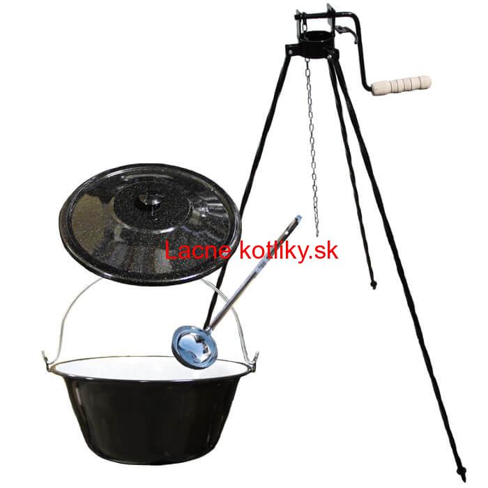 Smaltovaný kotlík 30 L + pokrievka + stojan s kladkou VAR